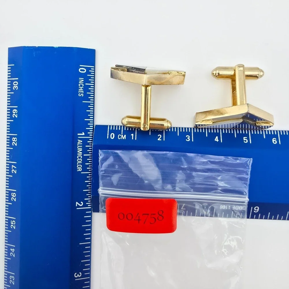 Vtg 75 Yr Old Triangle Cufflinks Geometric Mother Of Pearl Mid-Centur Gold Plate